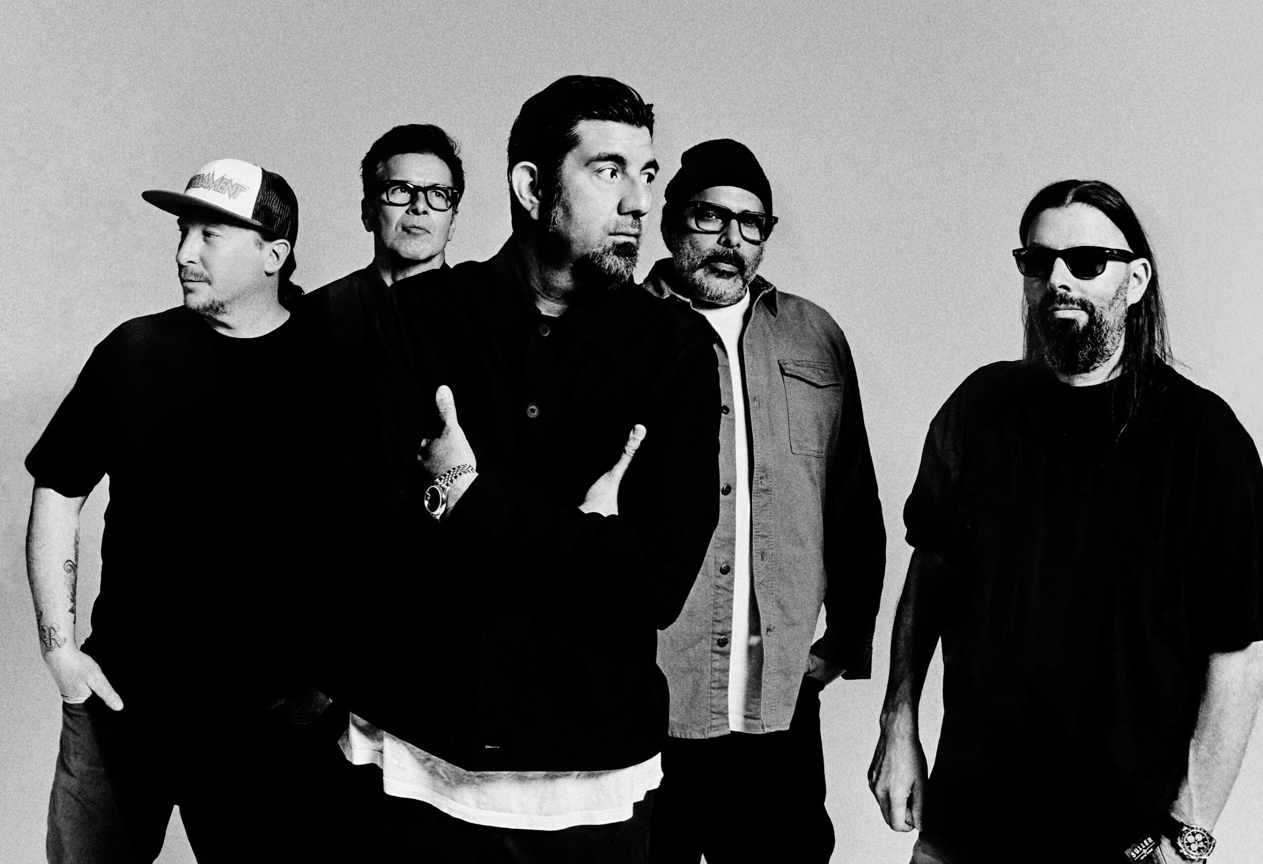 Black and white photo of Deftones