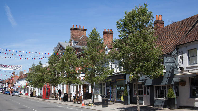 Marlow high street in Buckinghamshire, England