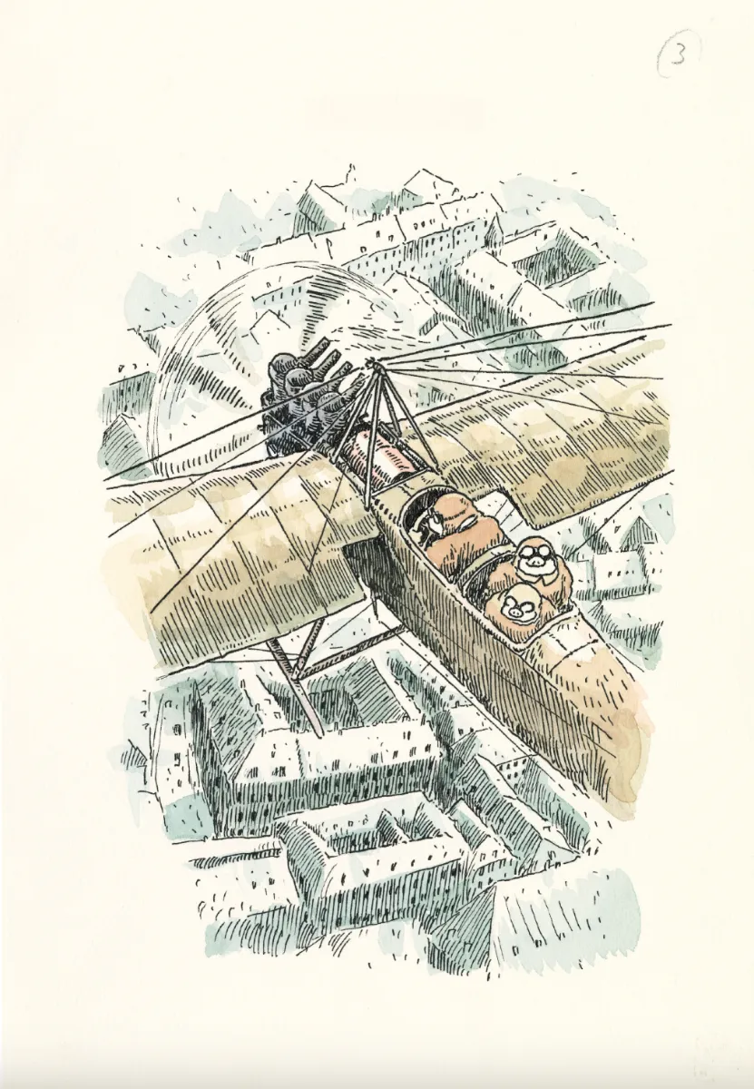 Sketch of Porco Rosso in a plane