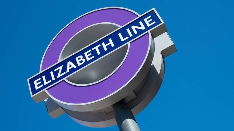 Elizabeth line sign, London transport network