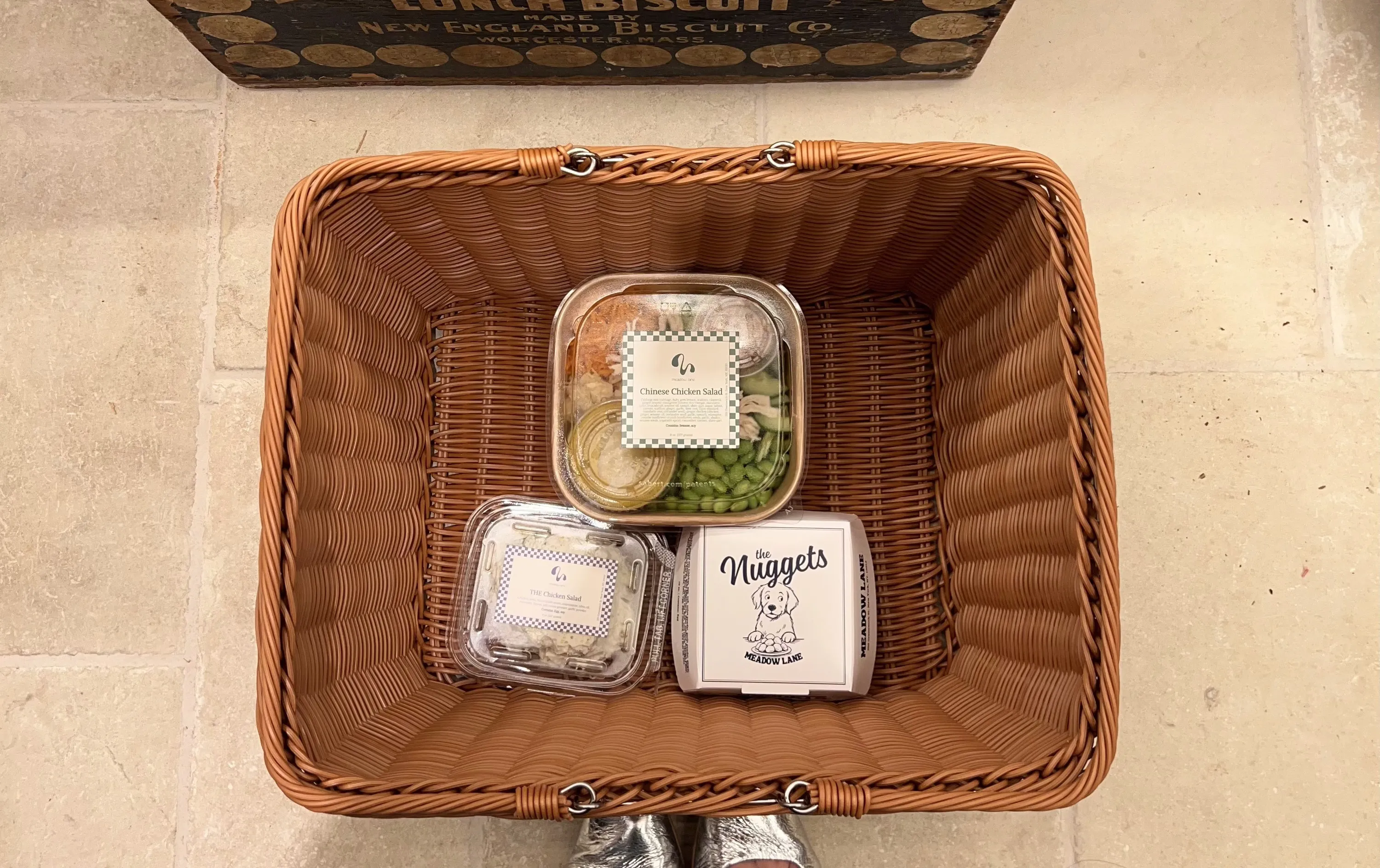 A basket of products from Meadow Lane grocer