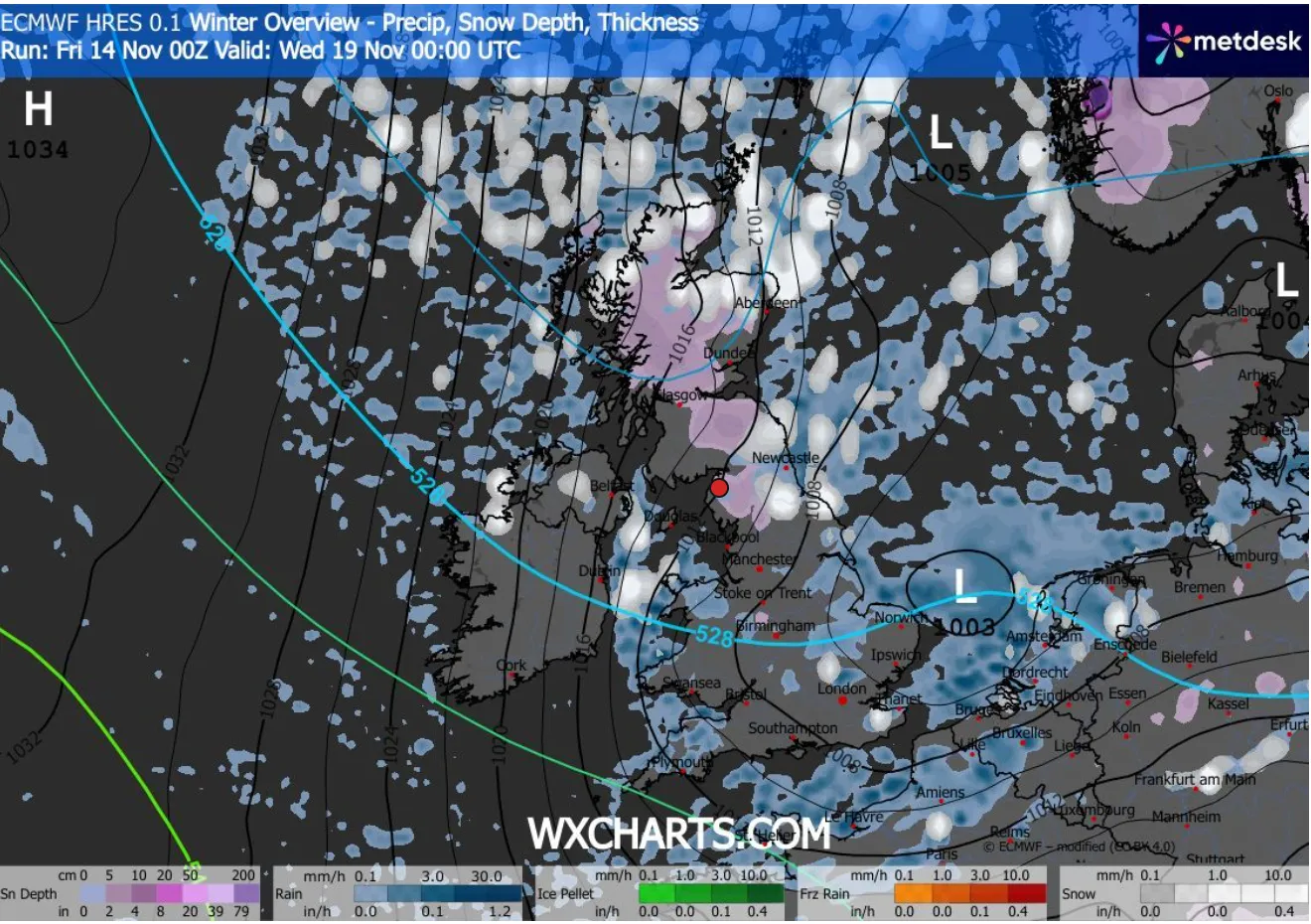 WXCharts weather map for November 2025