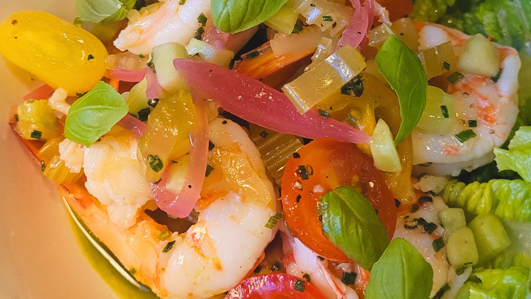 Prawns and colourful salad
