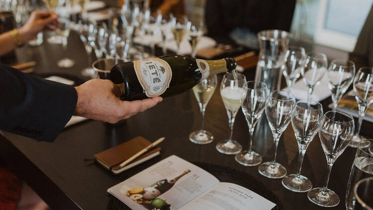 Pouring glasses of sparkling wine