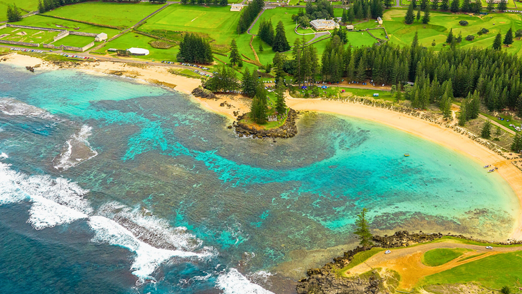 Norfolk Island Aerial view of Emily Bay Lagoon
