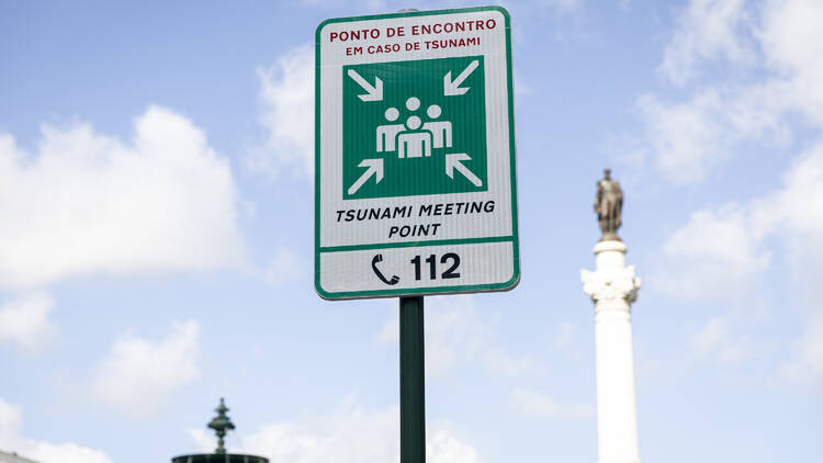 Ponto de encontro em caso de tsunami, no Rossio