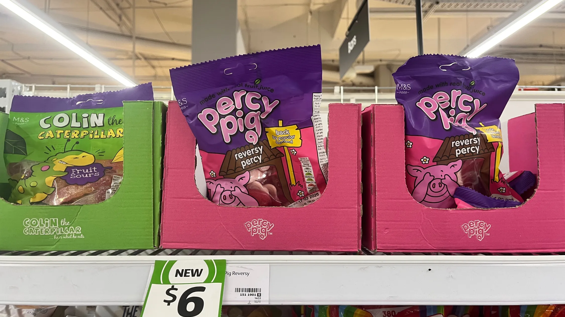 Percy Pig on shelf in supermarket