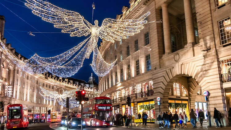 Regent Street in London with Christmas lights