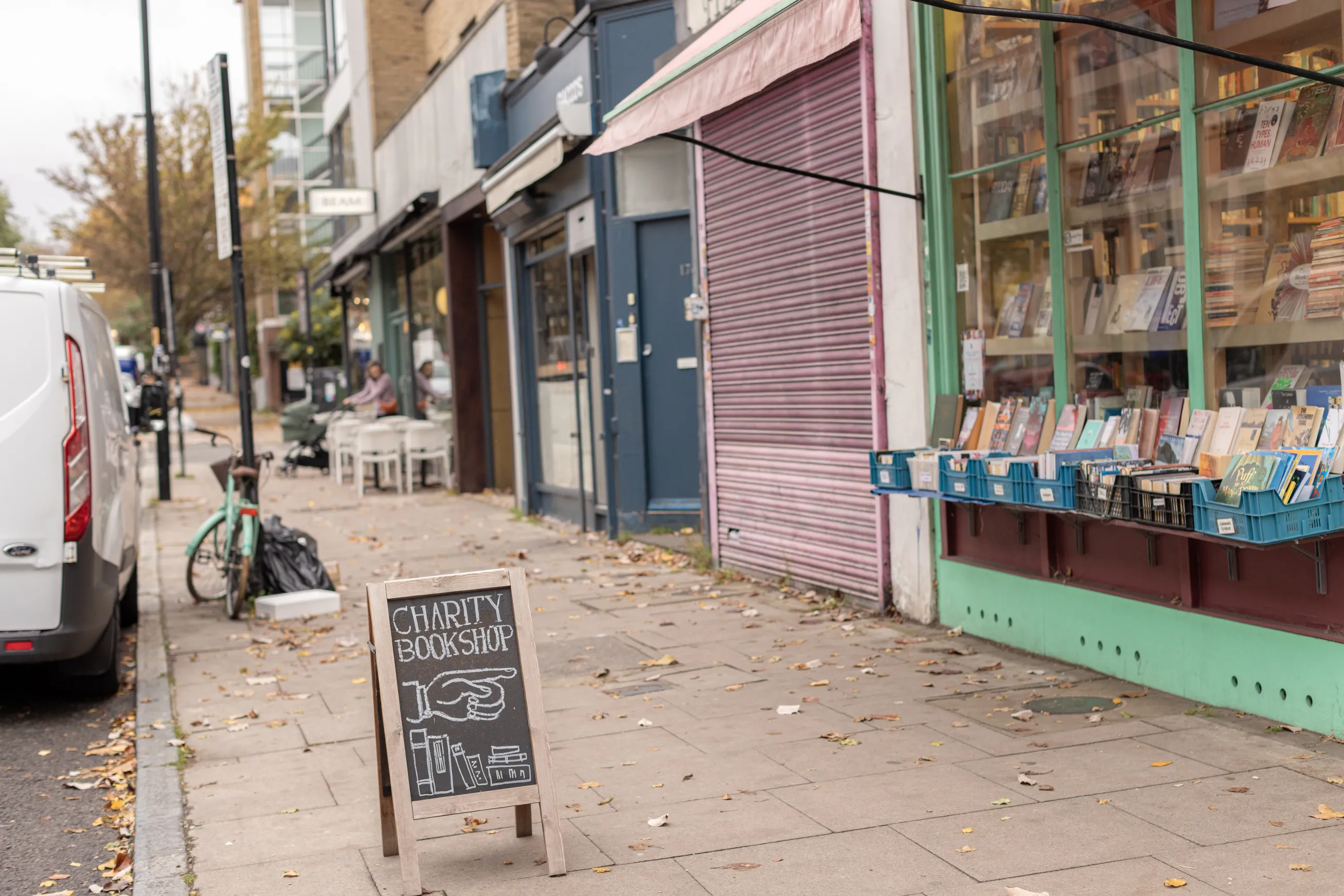 Sign outside House of Hodge that says ‘charity bookshop'