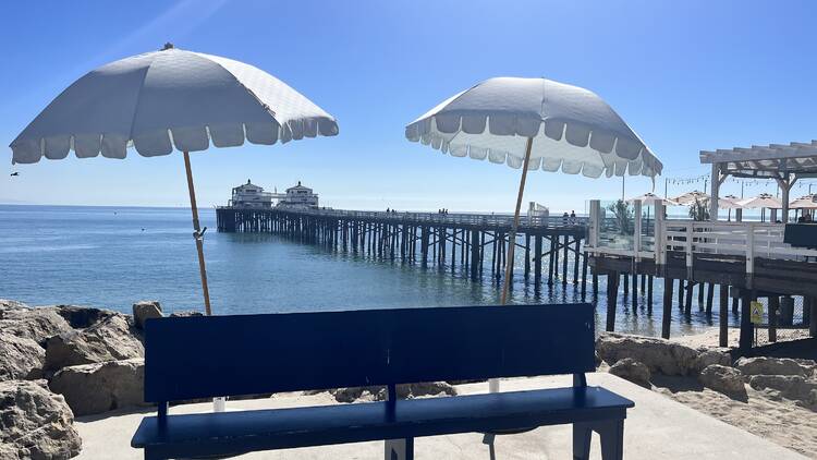 A view of Malibu Pier from the coast.