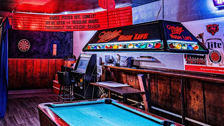 The interior of Gamblers, a neighborhood bar in Chicago.