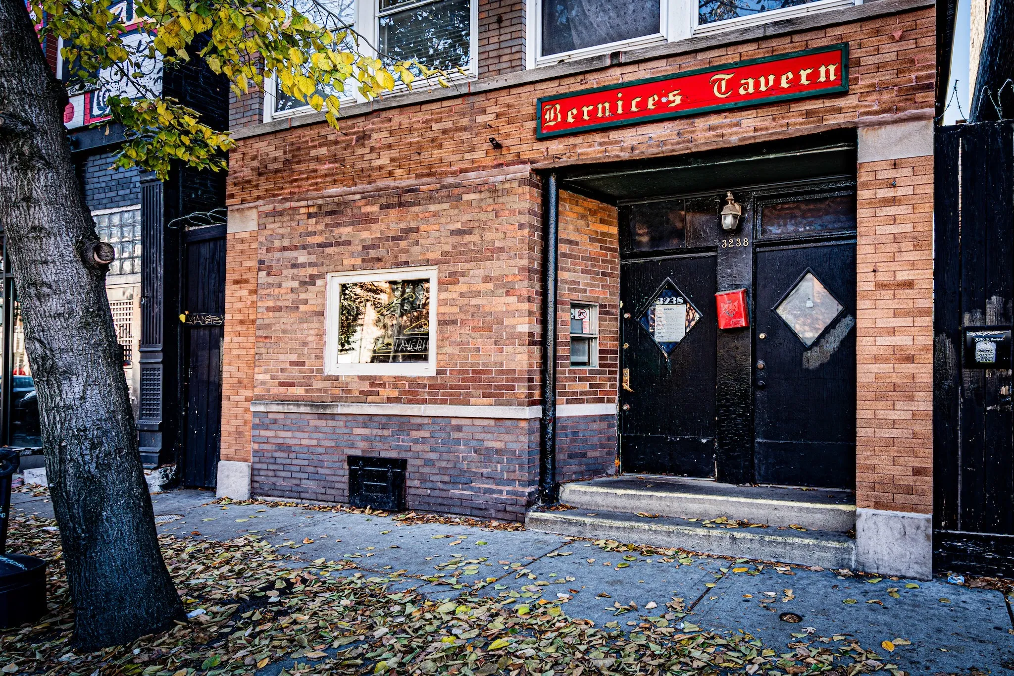 The exterior of Bernice's Tavern, a neighborhood bar in Chicago.