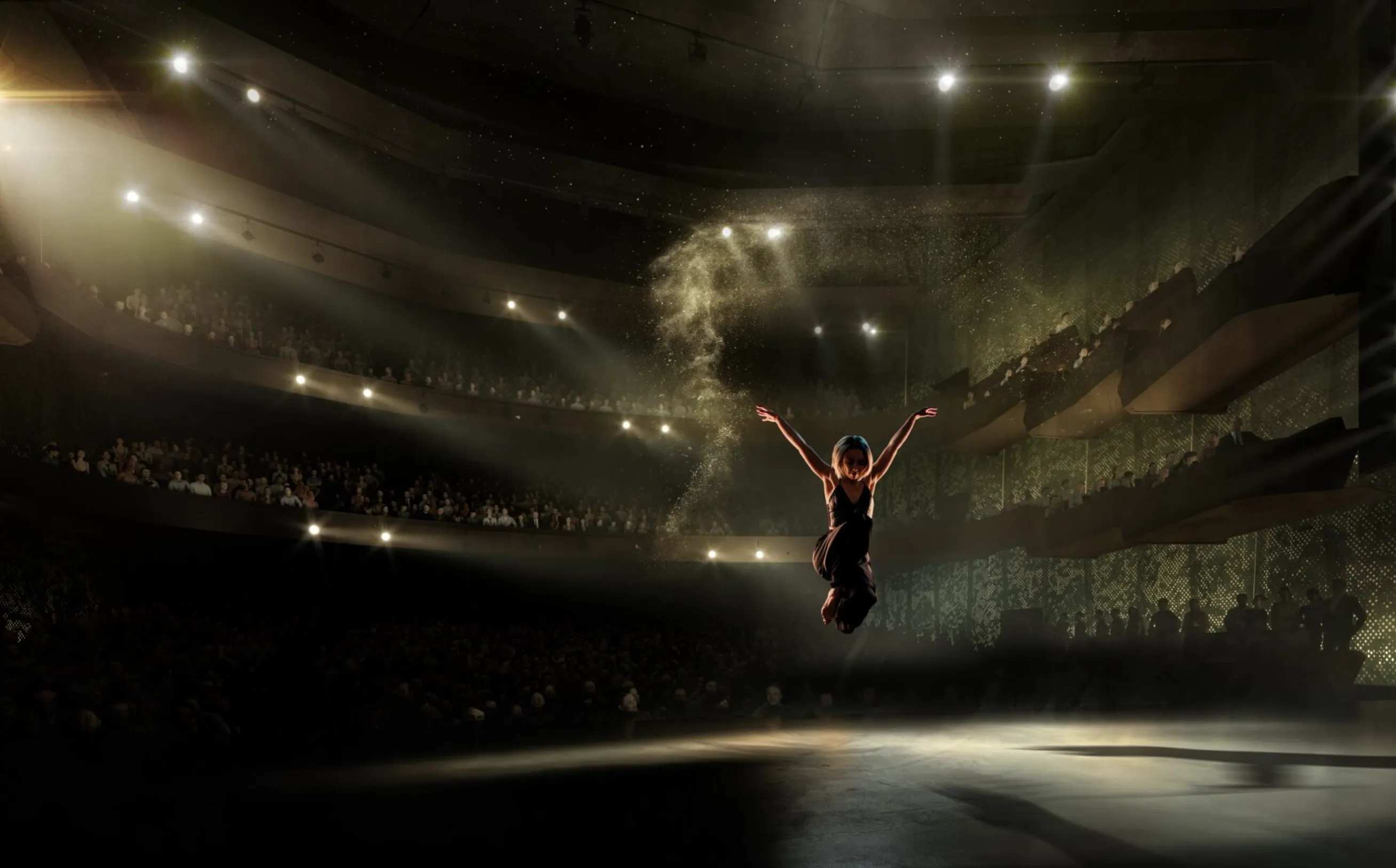 Person jumping on stage 