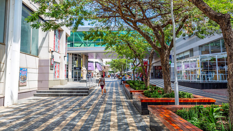 1219607540 This pic shows the shopping area of Rosebank in Sandton City centre of Johannesburg. The pic is taken in day time in March 2019.