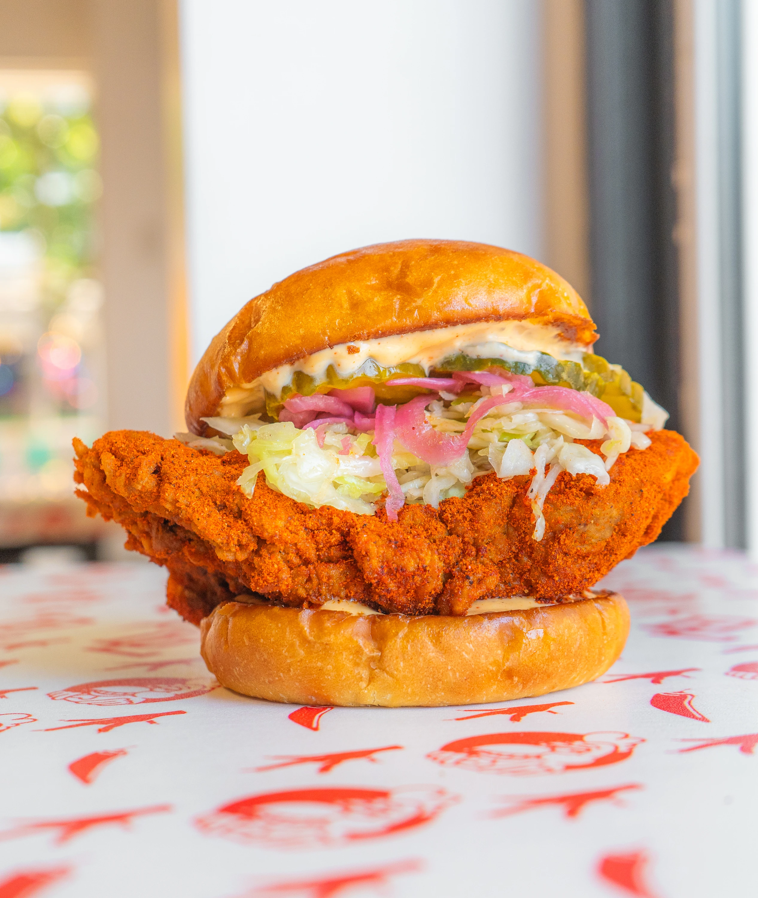 A picture of a friend chicken burger from DownLow Chicken