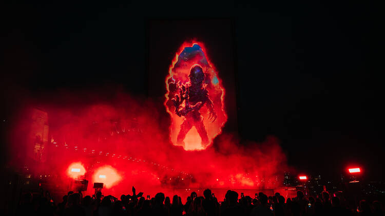 Stranger Things - Netflix - Sydney Harbour red light and projections over Sydney Harbour