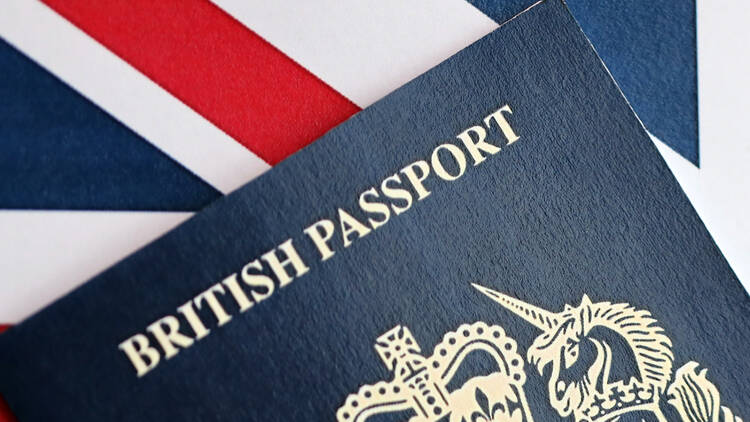 UK passport on Union Jack background