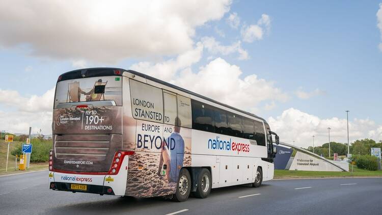 National Express coach arriving at Stansted Airport 