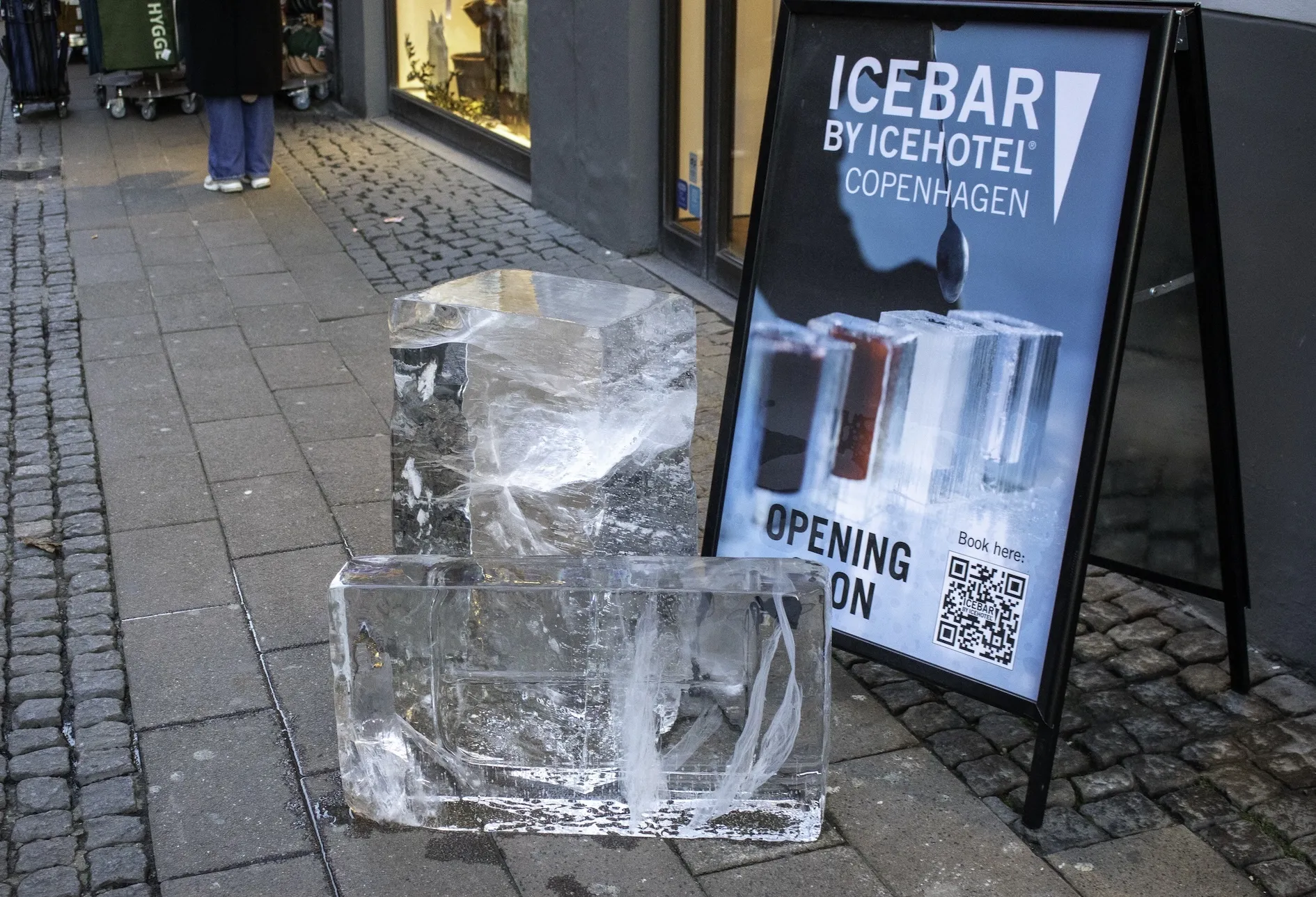 Melting blocks of ice on a street in Copenhagen