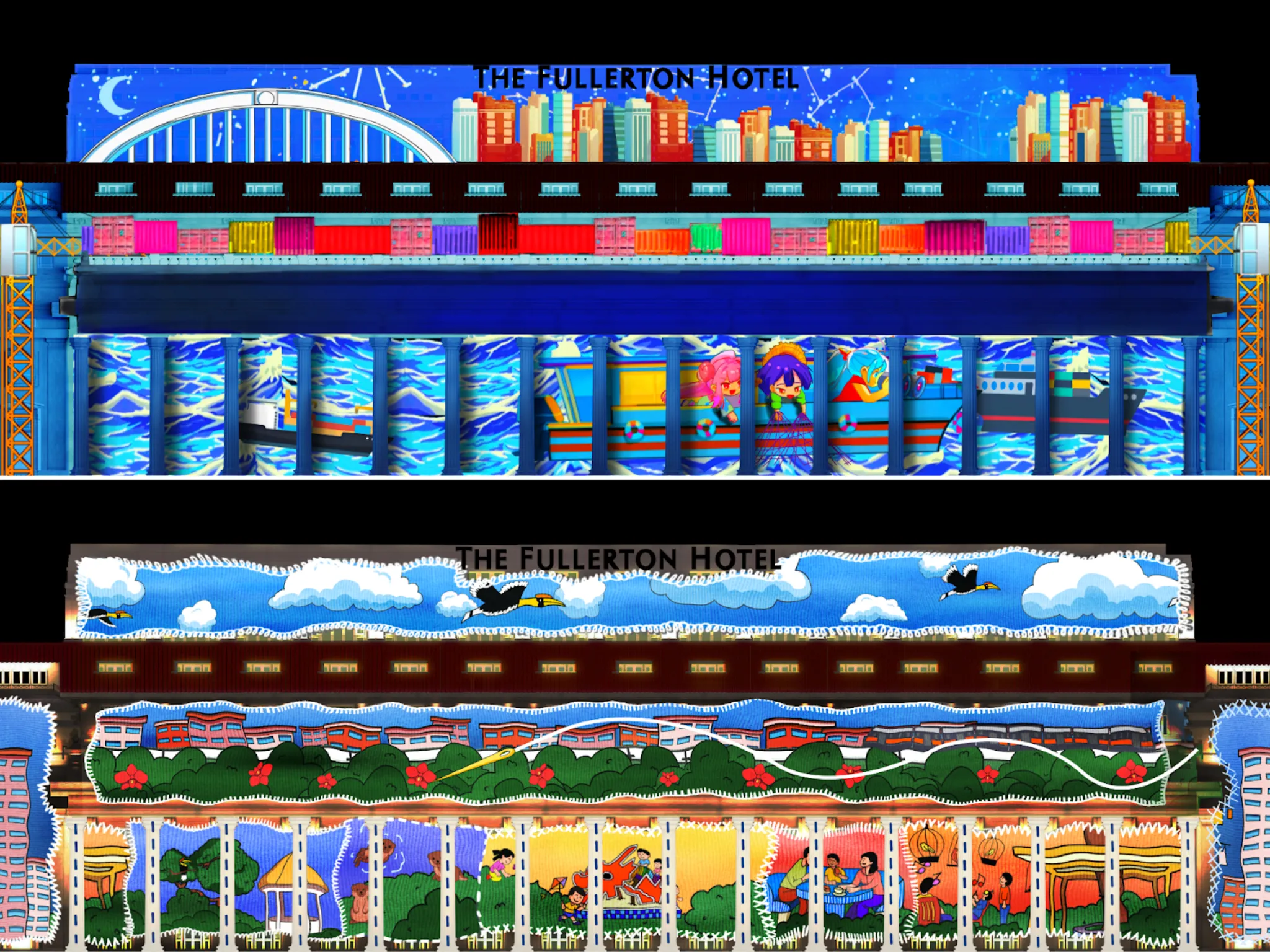 Singapore Marina Bay countdown 2026 art projections at Fullerton