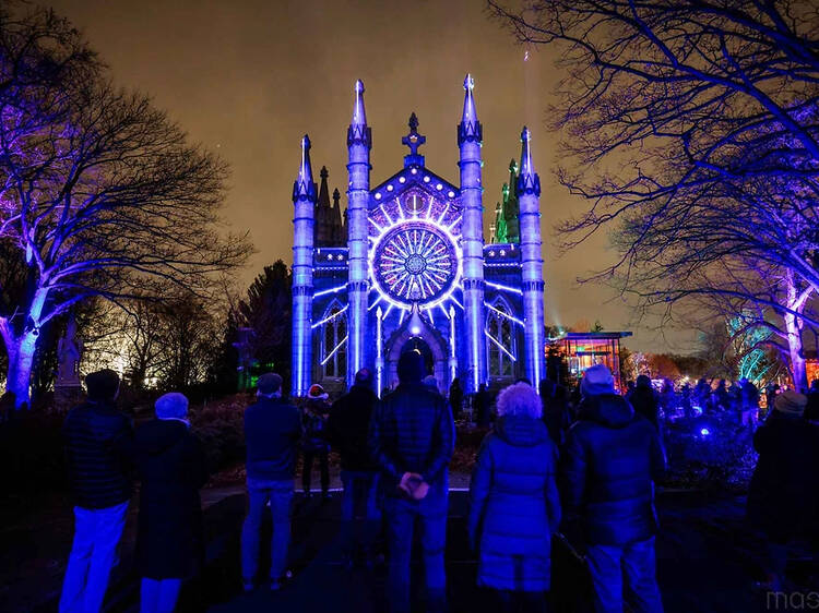 Stroll a famous cemetary for a light show