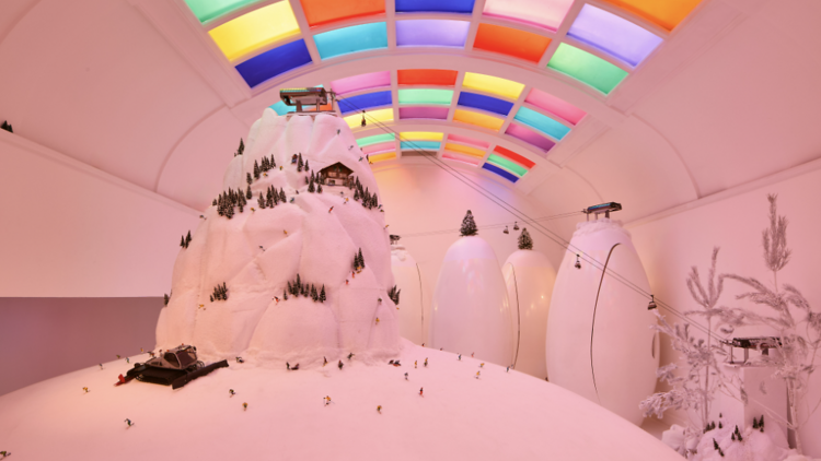 sketch The Art of Après Christmas Installation sketch egg toilets decorated with fake snow and tiny Christmas trees
