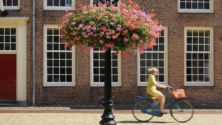 Woman cycling in Utrecht Woman cycling in Utrecht