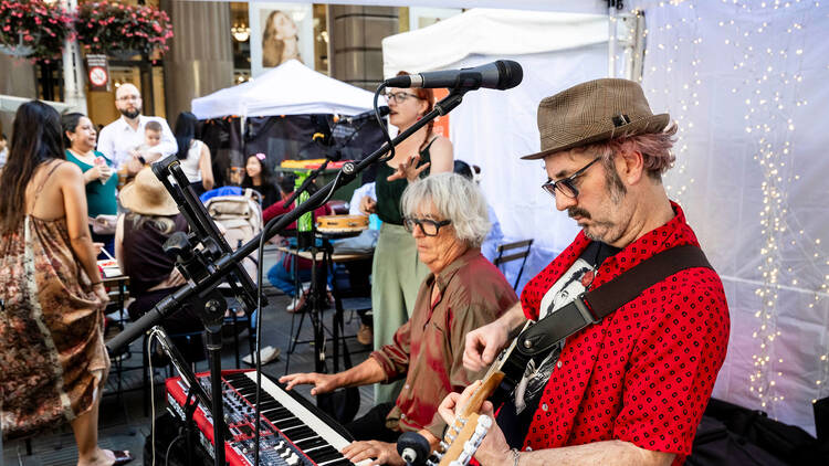Cambridge Markets Martin Place A band playing at Cambridge Markets Martin Place