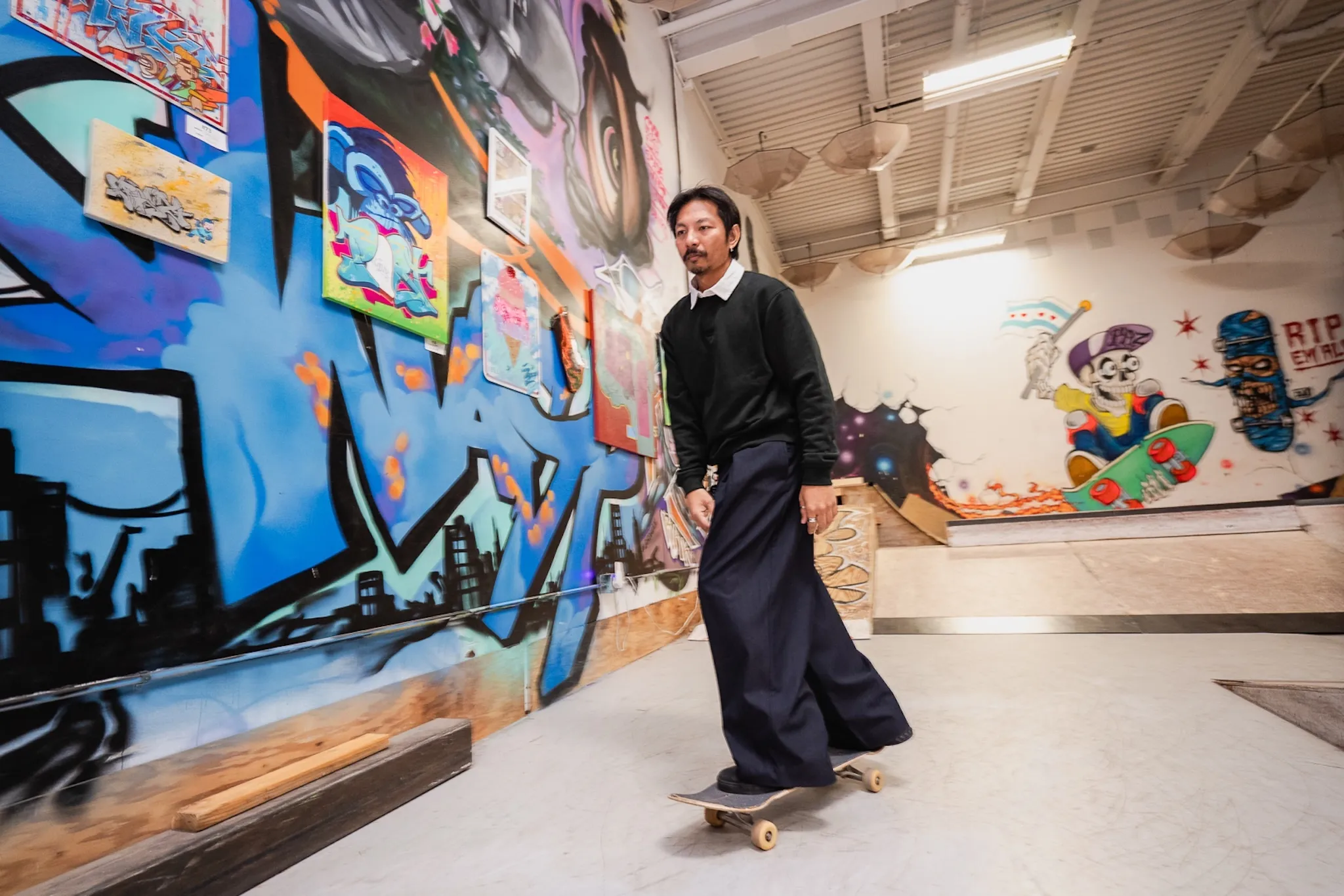 Enrico Hufana cruises across Little Ripper Skateboarding.