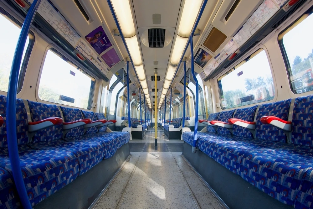 Piccadilly line tube carriage in London, on the London Underground 