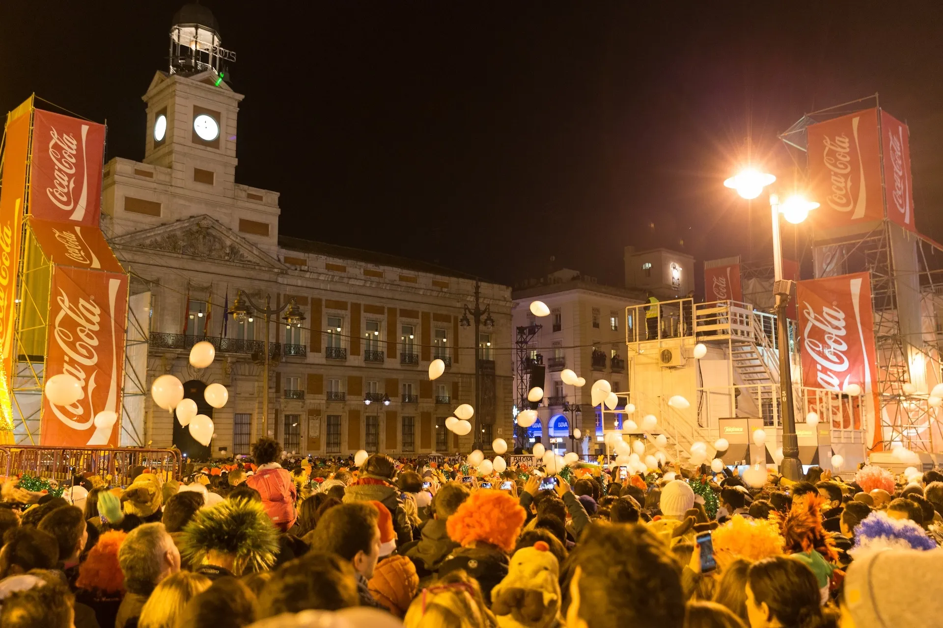  The famous Puerta del Sol crowded with tourists on December 31 in Madrid. Puerta del Sol traditionally is the centre of New Year celebrations each year in Madrid.