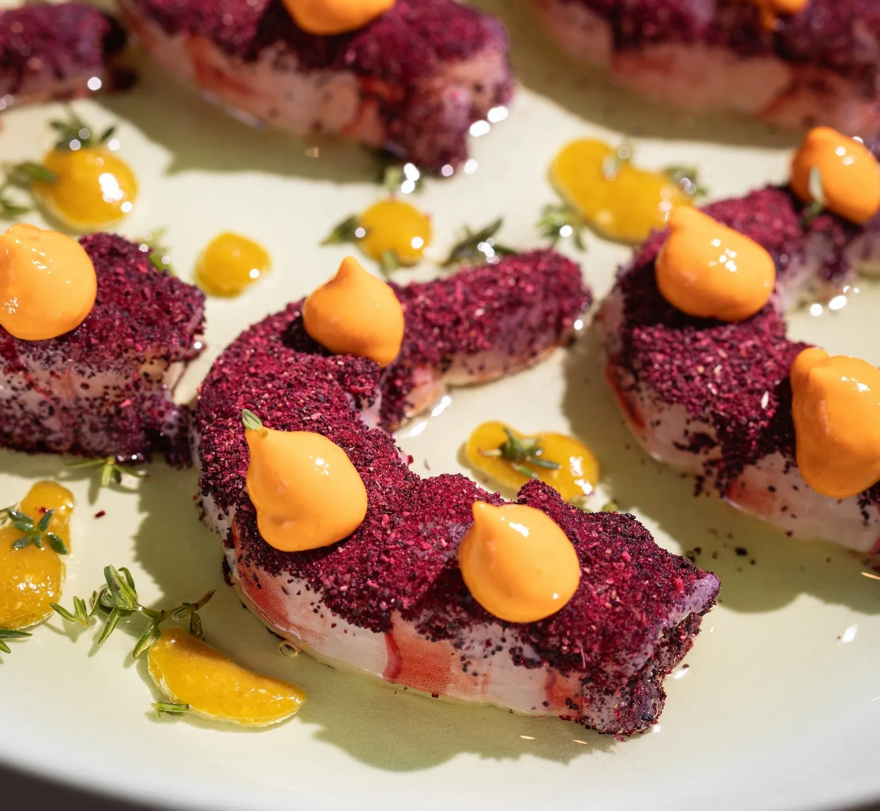 Red shrimp with scotch bonnet aiolo