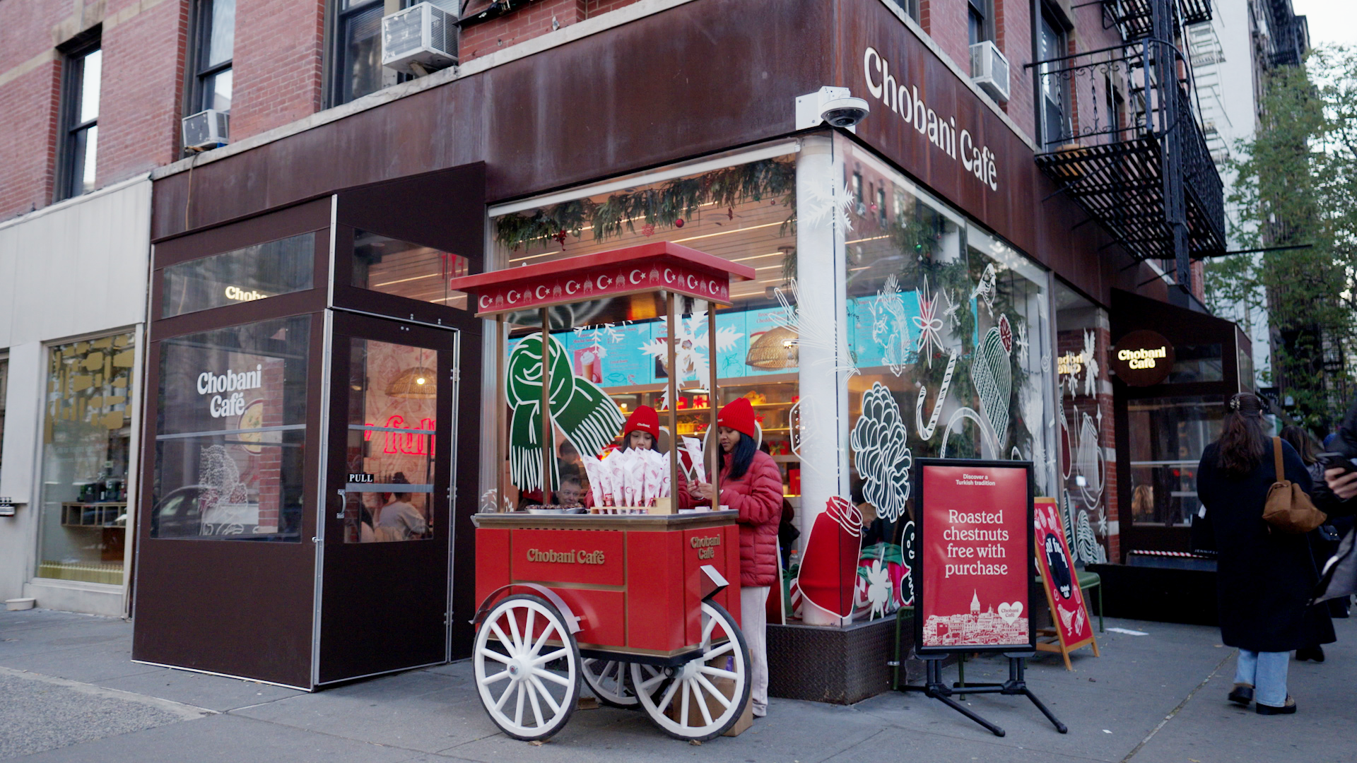 Warm up at this unique Turkish roasted chestnut cart outside Chobani Cafe this winter