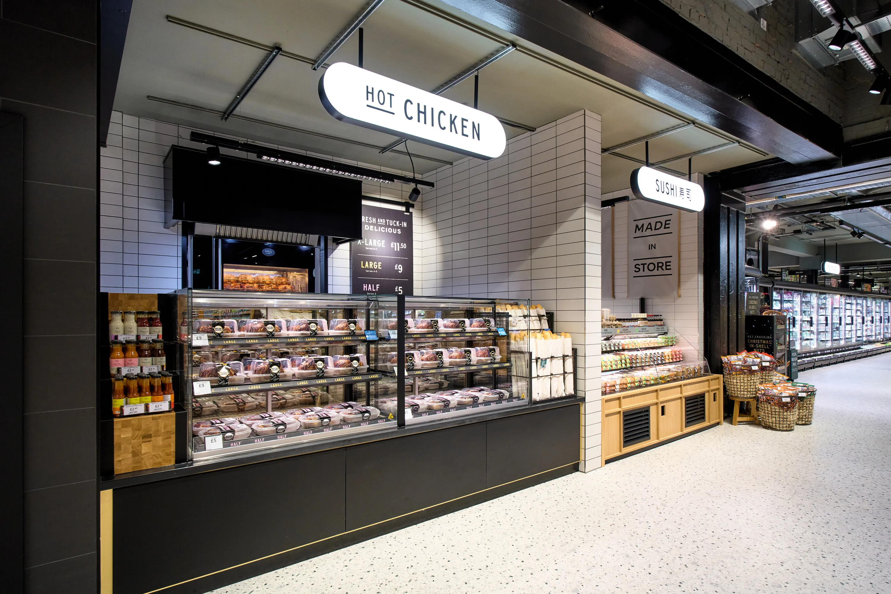 The chicken and sushi counters at the new Chiswick M&S