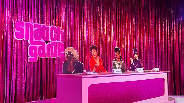 A recreation of Snatch Game in the "Drag Race: The Experience" installation in Logan Square, Chicago.