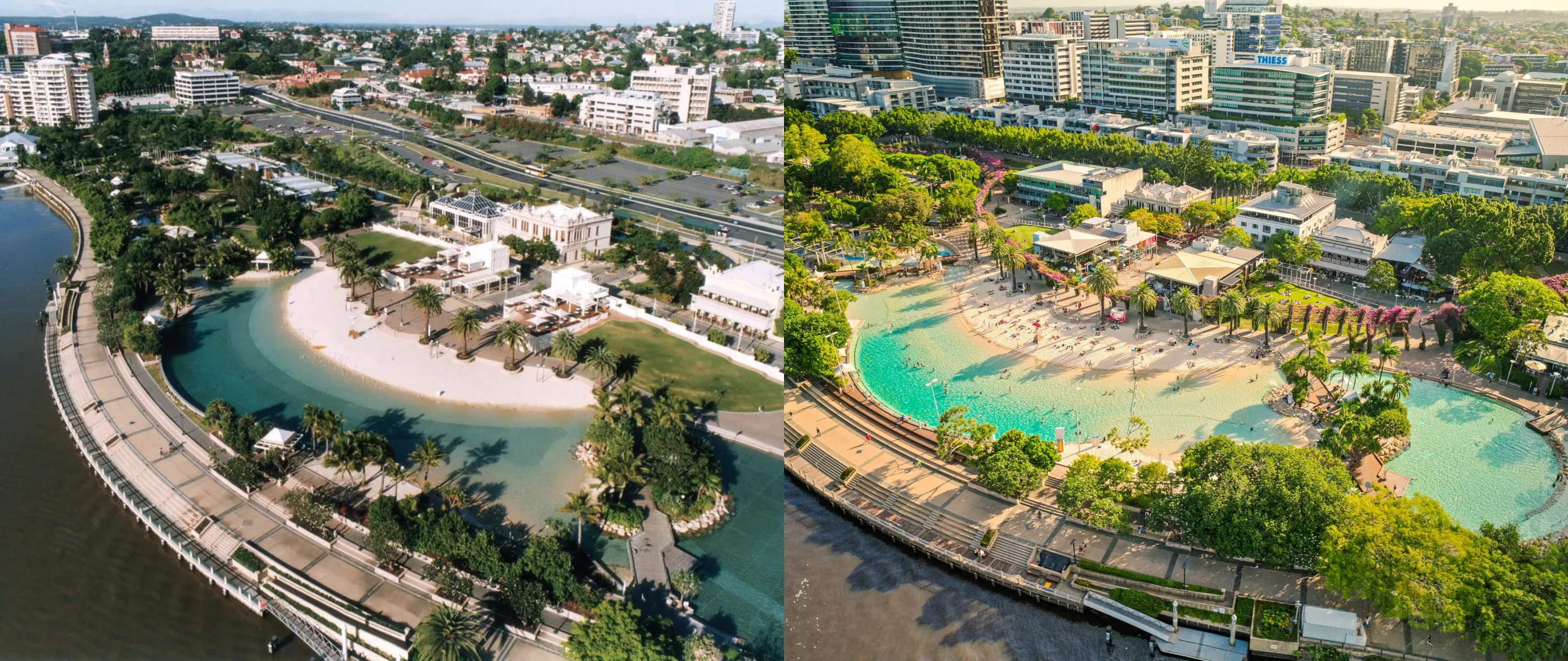 Aerial comparison of city beaches