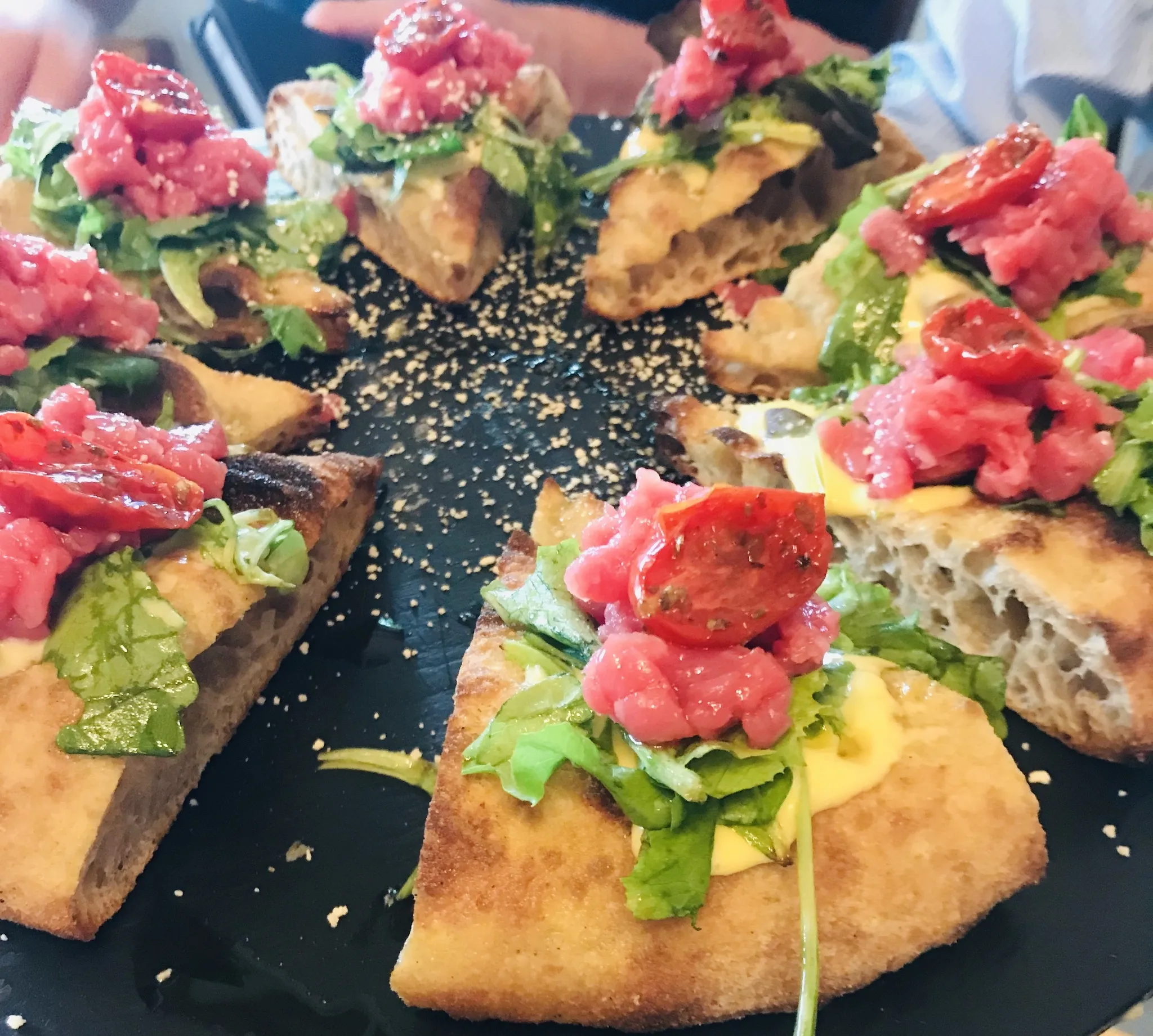 Tasting pizzas from La Pergola Radicondoli