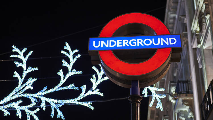 London Underground sign at Christmas