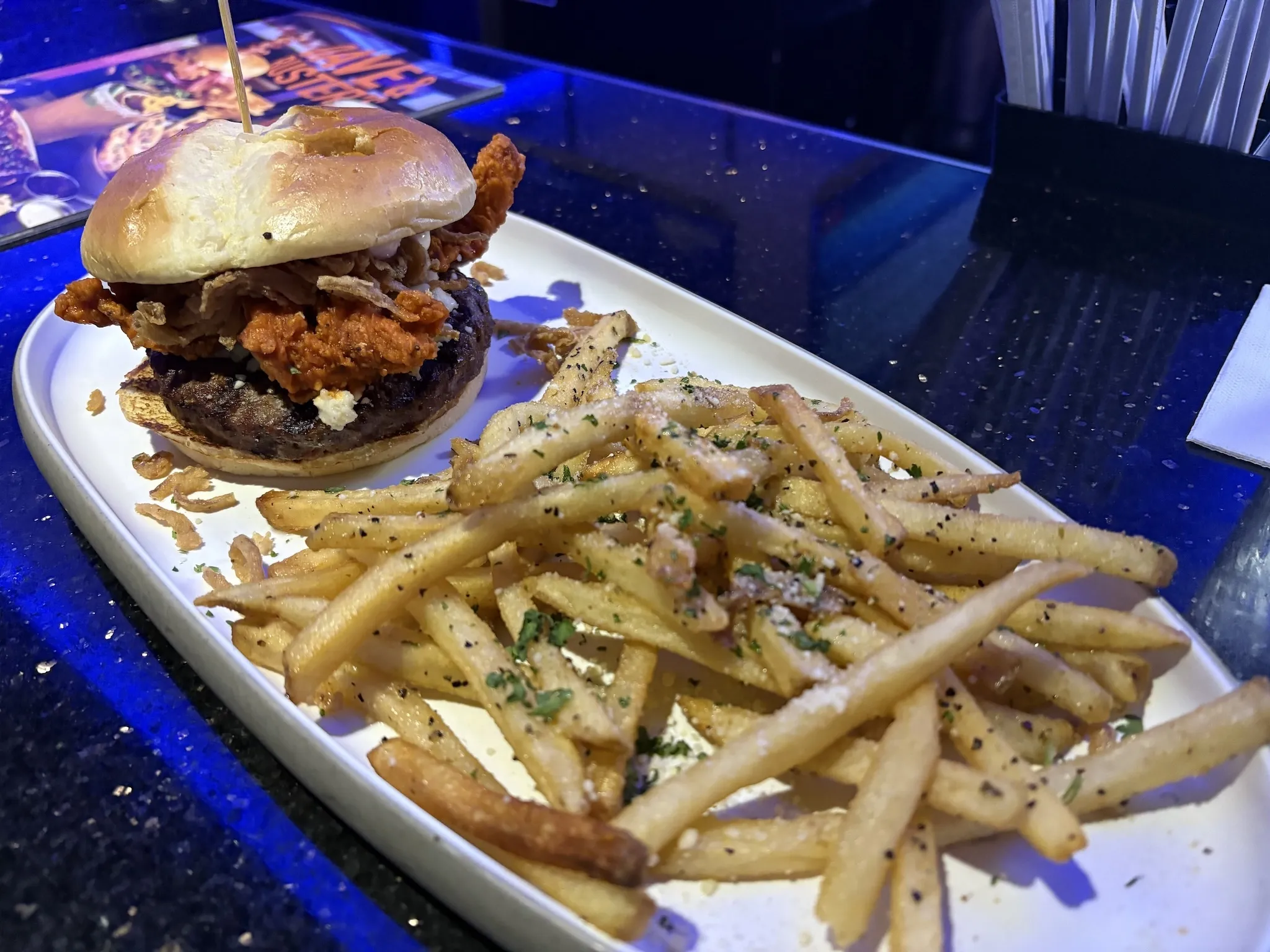 Burger and Fries at Dave & Buster&rsquo;s