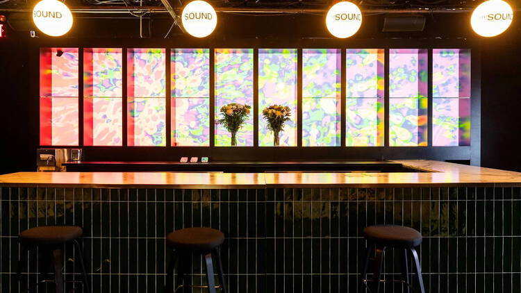 A bar with multicolor backdrop A bar with multicolor backdrop