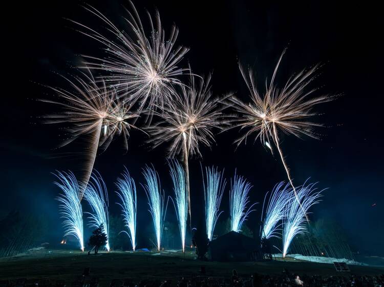 It's a rare opportunity to see three Japanese icons in one go: Mt Fuji, cherry blossoms and fireworks