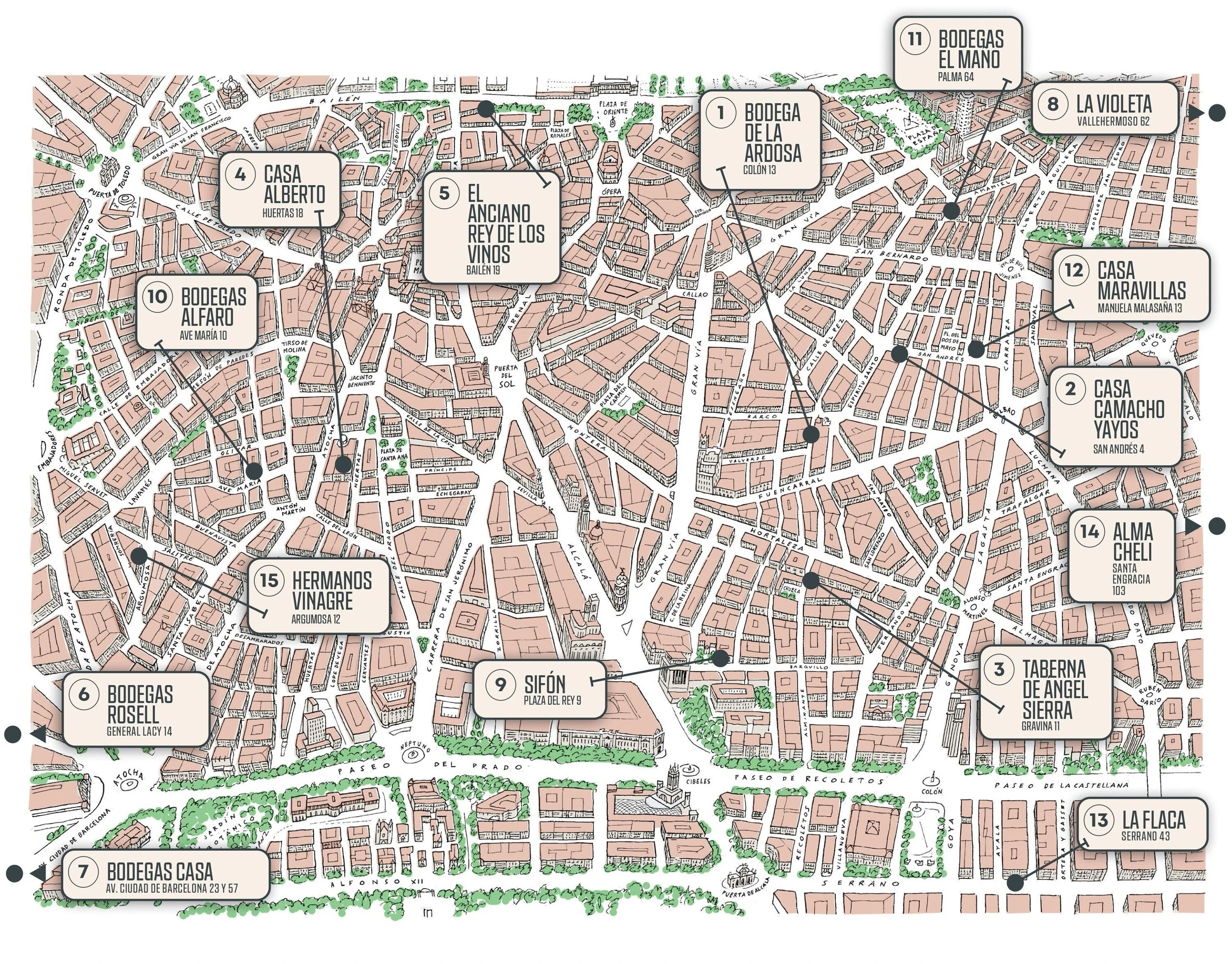 Mapa Ilustrado de Vermuter&iacute;as de Madrid. Academia Madrile&ntilde;a de Gastronom&iacute;a