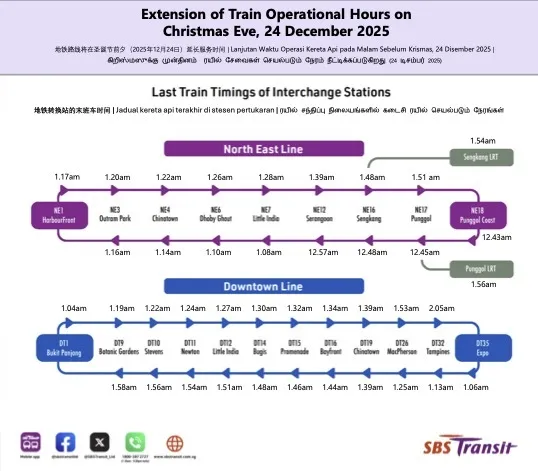 SBS Transit Christmas Eve train times