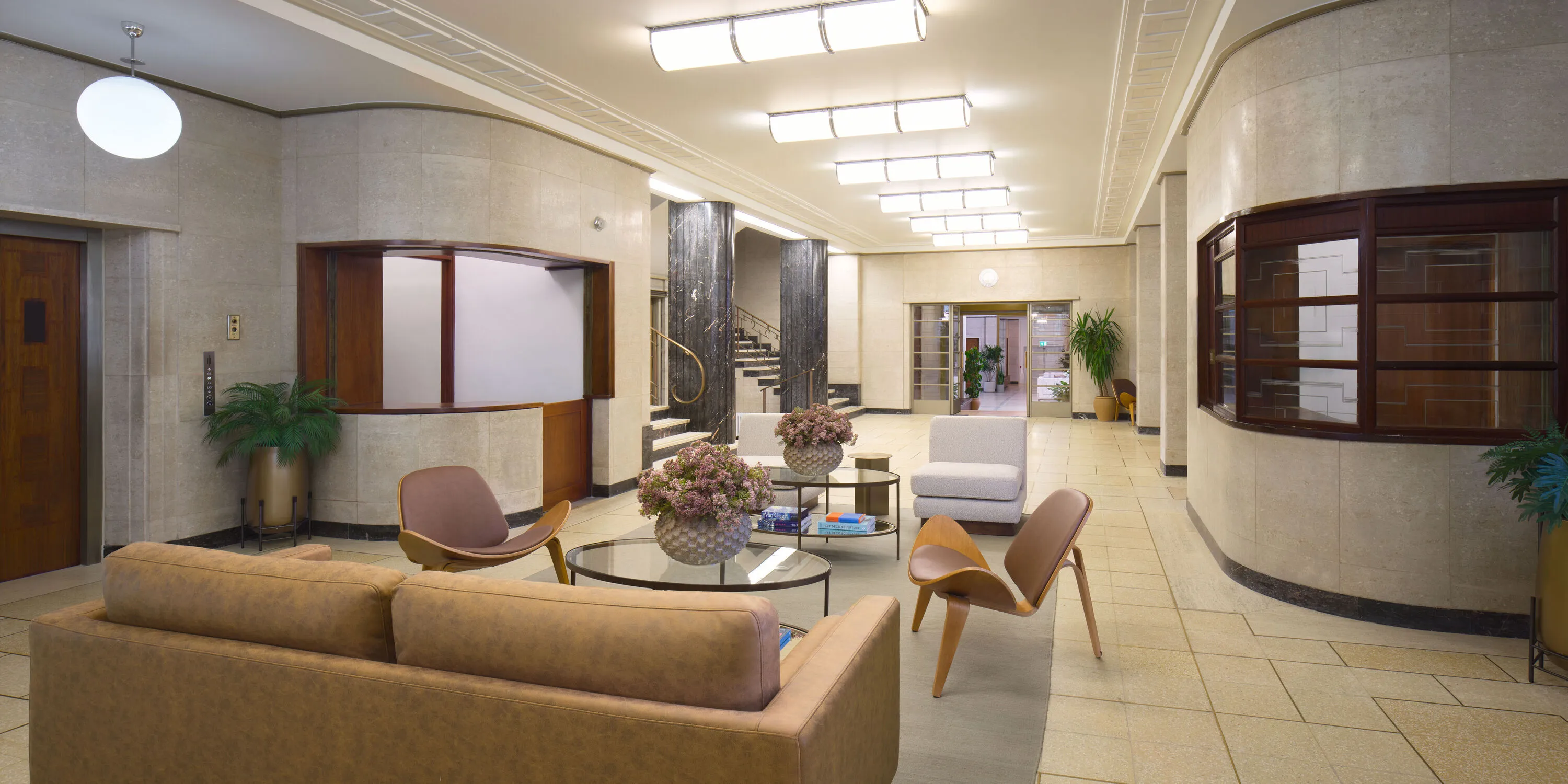 Bright, open plan reception area in newly renovated Hornsey Town Hall 