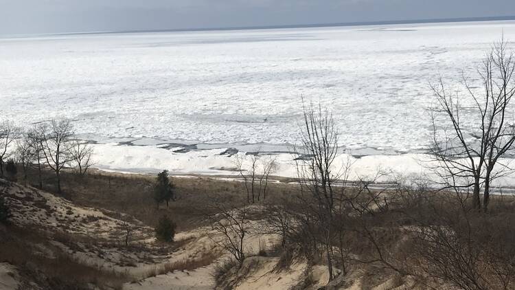 A lookout on the Indiana Dunes National Park shoreline. A lookout on the Indiana Dunes National Park shoreline.