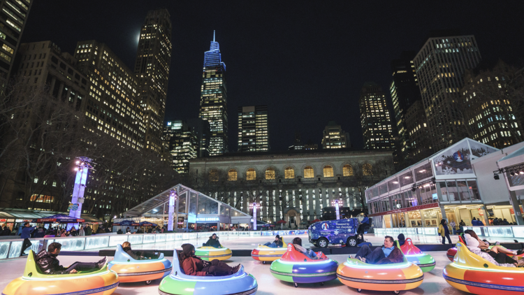Bumper cars on ice at Bryant Park