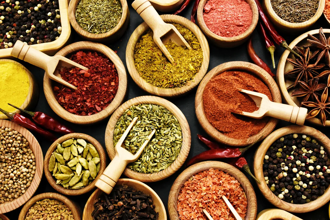 Colorful mix of herb and spice varieties