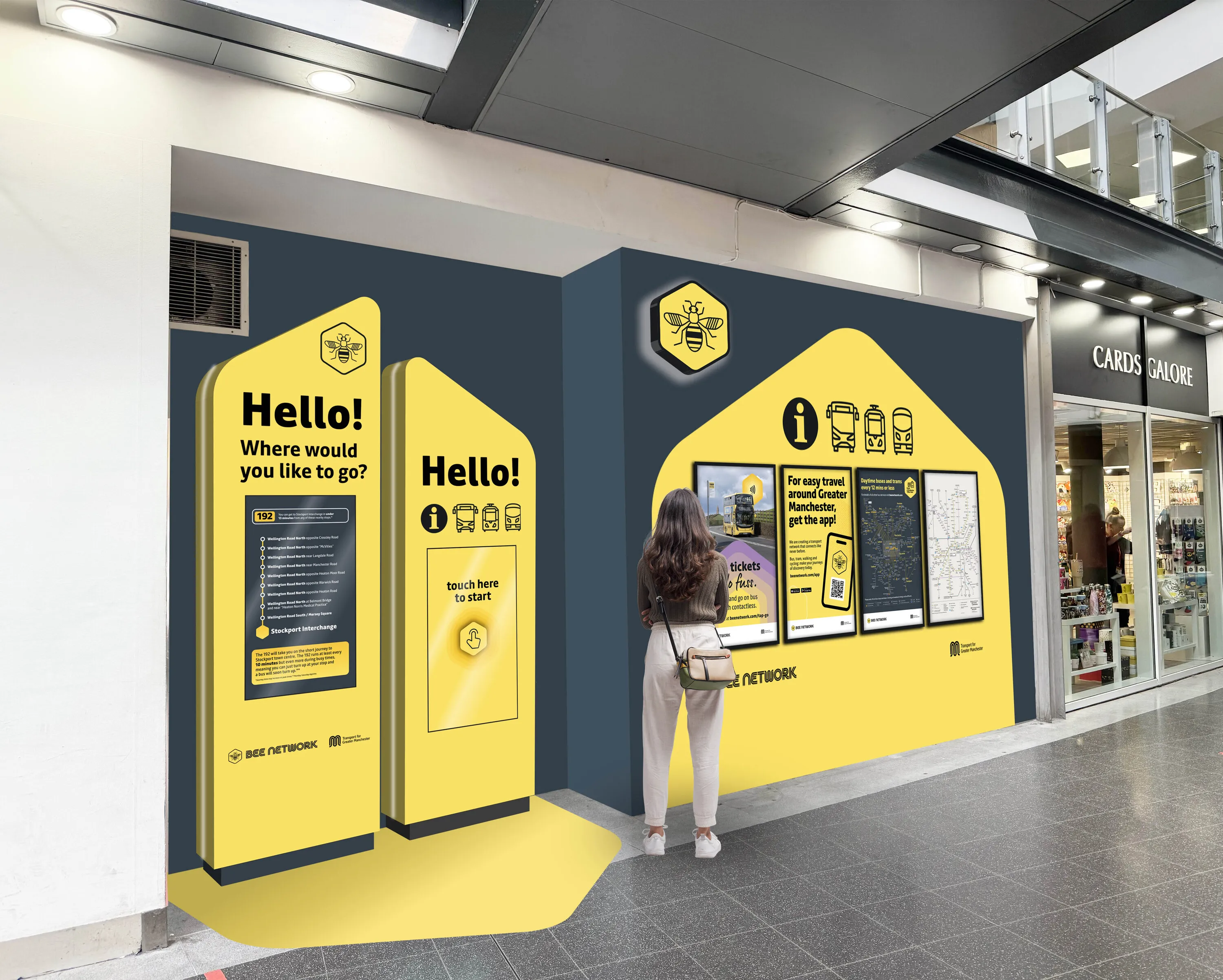 Bee Network customer information displays at Manchester Piccadilly station