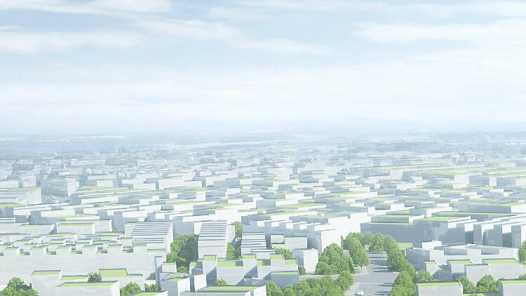 Aerial rendering of the Taichung Green Museumbrary