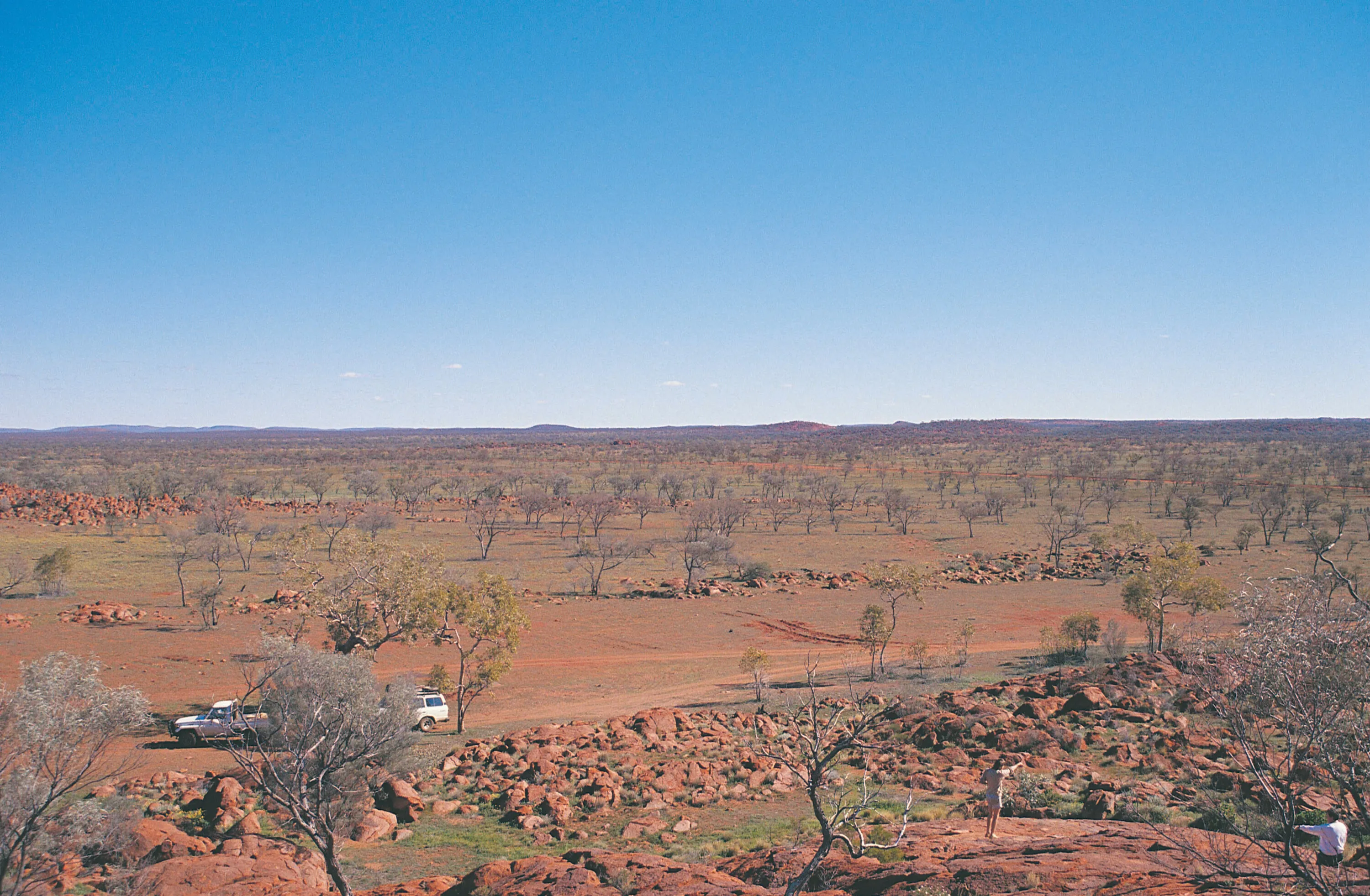 Vehicles at a rest stop, on the Gunbarrel Highway